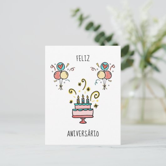 Feliz Aniversário | Happy Birthday Briefkaart (Staand voorkant)