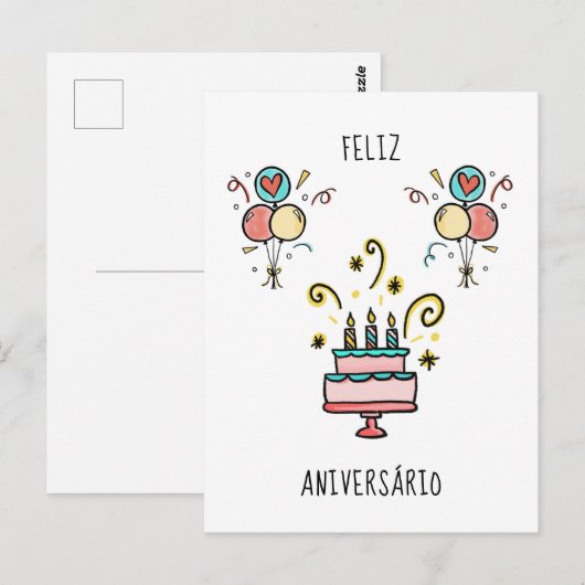 Feliz Aniversário | Happy Birthday Briefkaart (Voorkant / Achterkant)