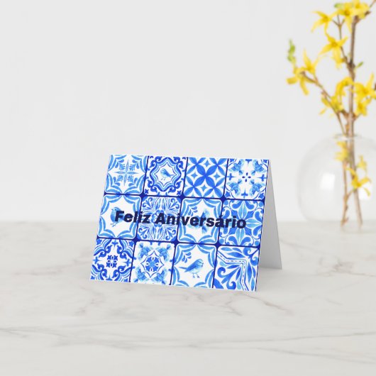 Feliz Aniversário, Portuguese happy birthday  Kaart (Gele Bloem)