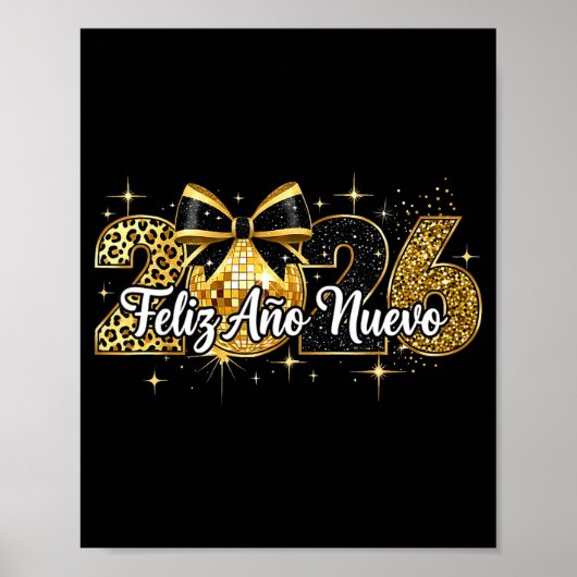 Feliz Año Nuevo 2026 Disco Ball Happy New Year Poster (Voorkant)