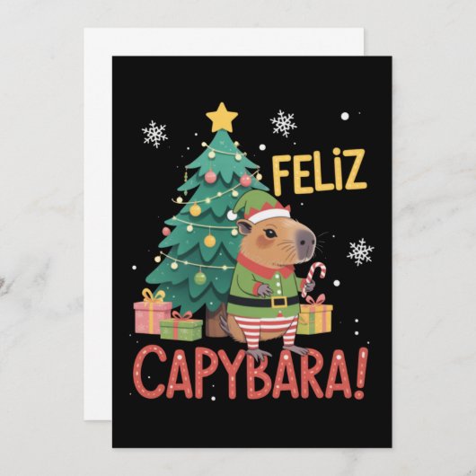 Feliz Capybara Elf Xmas Christmas Tree  Kaart (Voorkant / Achterkant)