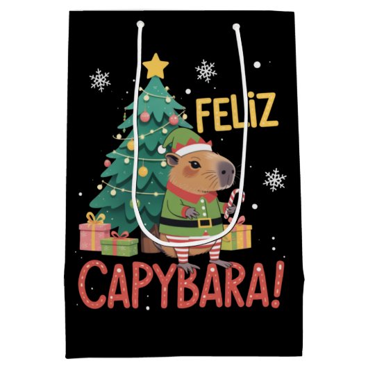 Feliz Capybara Elf Xmas Christmas Tree  Medium Cadeauzakje (Achterkant)