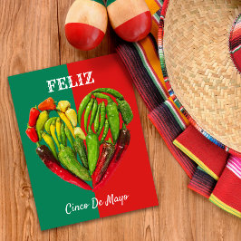 Feliz Cinco de Mayo Chili Peppers Heart Briefkaart