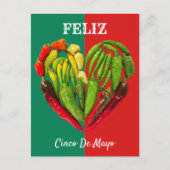 Feliz Cinco de Mayo Chili Peppers Heart Briefkaart (Voorkant)