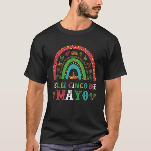Feliz Cinco De Mayo Cute Rainbow Fiesta   5 de May T-shirt (Voorkant)