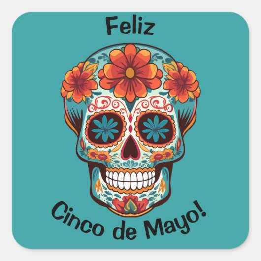Feliz Cinco de Mayo. suikerschedel Vierkante Sticker (Voorkant)