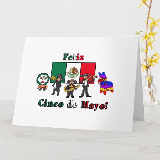 Feliz Cinco de Mayo. Vakantie Cartoon Illustratie Kaart (Gele Bloem)