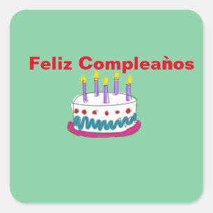 FELIZ COMPLEAǸ OS BIRTHDAY CAKE VIERKANTE STICKER