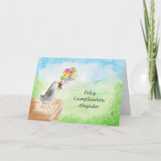 Feliz Cumpleanos Ahijado, Pajaro bedriegt Flores Kaart