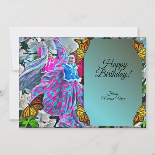 Feliz Cumpleanos Bloemen & Vlinders PV01 Kaart (Achterkant)