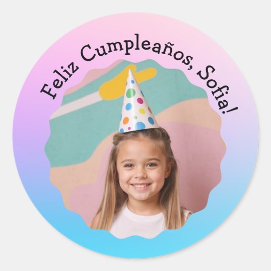 Feliz Cumpleaños Con Foto Colorido Personalizado Ronde Sticker (Voorkant)