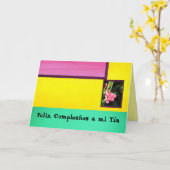 Feliz Cumpleaños een mi Tía - Roze Bloem Kaart (Gele Bloem)