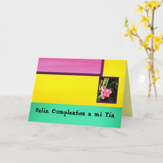 Feliz Cumpleaños een mi Tía - Roze Bloem Kaart (Gele Bloem)