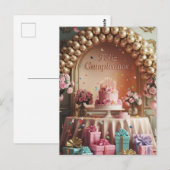 “Feliz Cumpleaños” Elegant Pink & Gold Birthday Briefkaart (Voorkant / Achterkant)