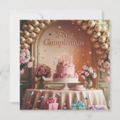“Feliz Cumpleaños” Elegant Pink & Gold Birthday  Kaart (Voorkant)