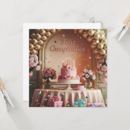 “Feliz Cumpleaños” Elegante Roze & Gouden Verjaard Kaart