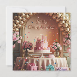 “Feliz Cumpleaños” Elegante Roze & Gouden Verjaard Kaart