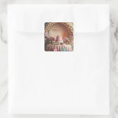 “Feliz Cumpleaños” Elegante Roze & Gouden Verjaard Vierkante Sticker (Tas)