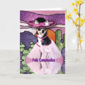 Feliz Cumpleaños (Gelukkige Verjaardag) Chihuahua Kaart (Gele Bloem)