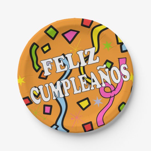 Feliz Cumpleanos Happy Birthday in het Spaans Papieren Bordje (Voorkant)