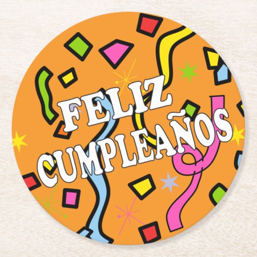 Feliz Cumpleanos Happy Birthday in het Spaans Ronde Kartonnen Onderzetter (Voorkant)
