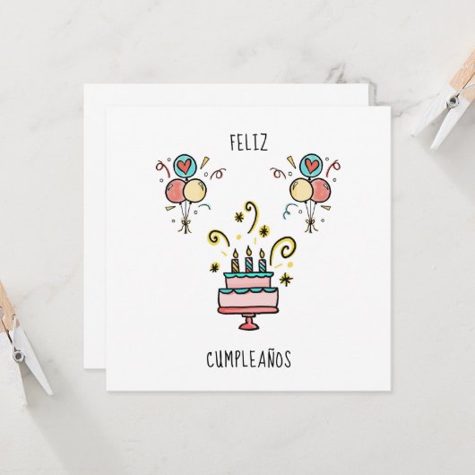 Feliz Cumpleaños | Happy Birthday Kaart (Voorkant / Achterkant in situ)