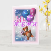 Feliz Cumpleanos Happy Birthday Teddy Bear Balloon Kaart (Gele Bloem)