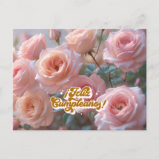 Feliz Cumpleanos in het Spaans Roze Rozen Verjaard Briefkaart (Voorkant)