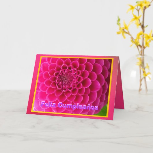 Feliz Cumpleaños - La Dalia Rosa Kaart (Gele Bloem)
