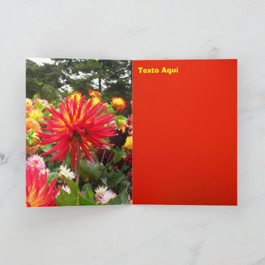 Feliz Cumpleaños - Las Dalias Rojas y Amarillas Kaart (Binnen)