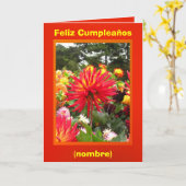 Feliz Cumpleaños - Las Dalias Rojas y Amarillas Kaart (Gele Bloem)