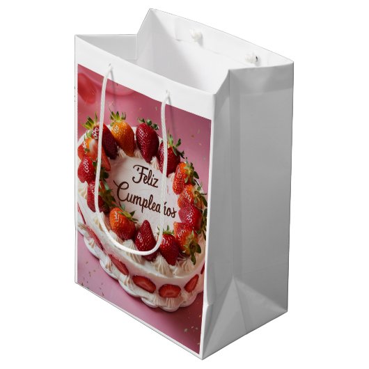 Feliz cumpleaños medium cadeauzakje (Voorkant Gekanteld)