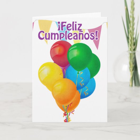 ¡ Feliz Cumpleaños met ballons en bunting Kaart (Voorkant)