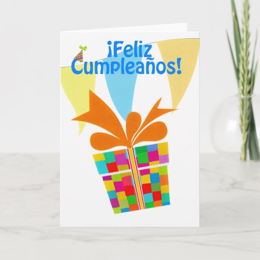 ¡ Feliz Cumpleaños met giftpakket, bunting Kaart (Voorkant)