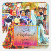 Feliz Cumpleaños Mexican Festival Dancers 2549 Vierkante Sticker (Voorkant)