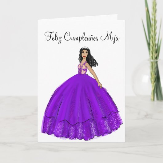 Feliz Cumpleaños Paars Quinceanera Birthday Kaart (Voorkant)