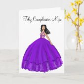 Feliz Cumpleaños Paars Quinceanera Birthday Kaart (Gele Bloem)