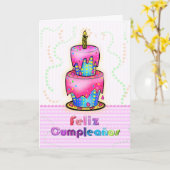 Feliz cumpleaños Spaans plezier Verjaardagstaart r Kaart (Gele Bloem)