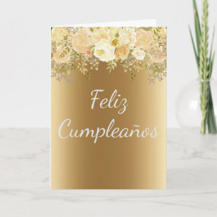 Feliz Cumpleaños Spain Flower Gold Birthday Kaart