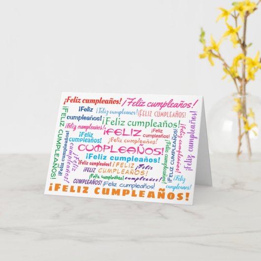 Feliz Cumpleaños Spain Happy Birthday Word Cloud Kaart (Gele Bloem)