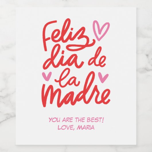 Feliz dia de la Madre gepersonaliseerde wijnetiket Wijn Etiket (Enkel label)