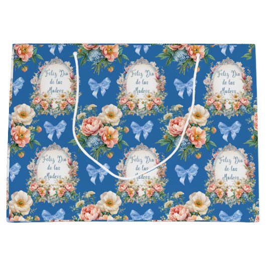 Feliz Dia De Las Madres Azul Ceruleo Groot Cadeauzakje (Voorkant)