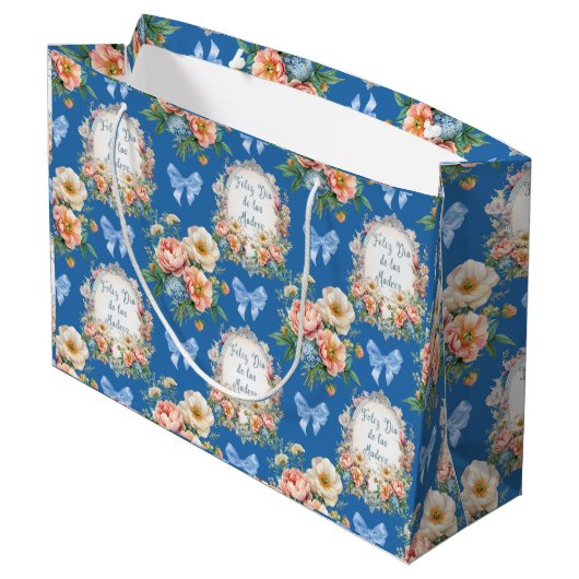 Feliz Dia De Las Madres Azul Ceruleo Groot Cadeauzakje (Achterkant Gekanteld)