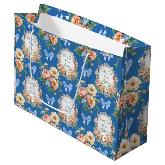 Feliz Dia De Las Madres Azul Ceruleo Groot Cadeauzakje (Voorkant Gekanteld)