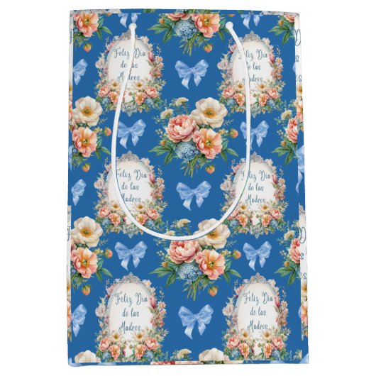 Feliz Dia De Las Madres Azul Ceruleo Medium Cadeauzakje (Voorkant)