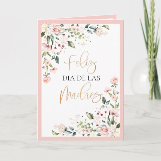 Feliz Dia De Las Madres Moederdag Peach Floral Kaart (Voorkant)