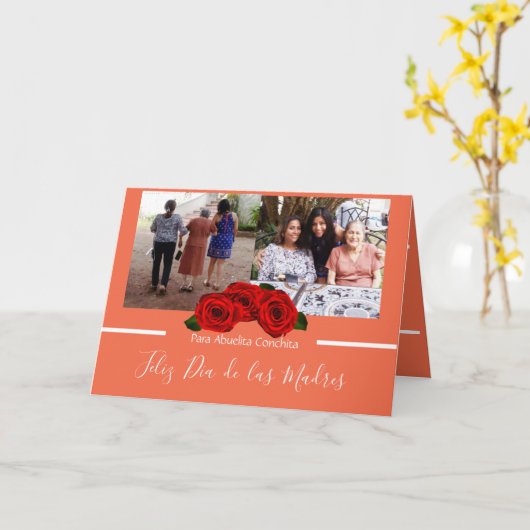 Feliz Día de Las Madres Rozen Peachy Coral Kaart (Gele Bloem)