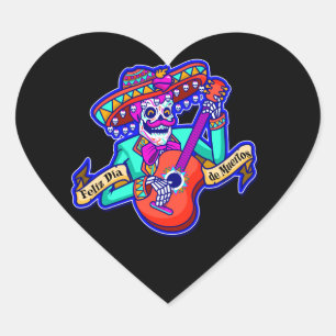 Feliz Dia De Muertos met Skeleton-gitaar Hart Sticker