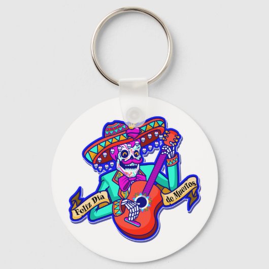 Feliz Dia De Muertos met Skeleton-gitaar Sleutelhanger (Voorkant)