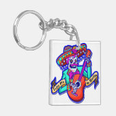 Feliz Dia De Muertos met Skeleton-gitaar Sleutelhanger (Voorkant Links)